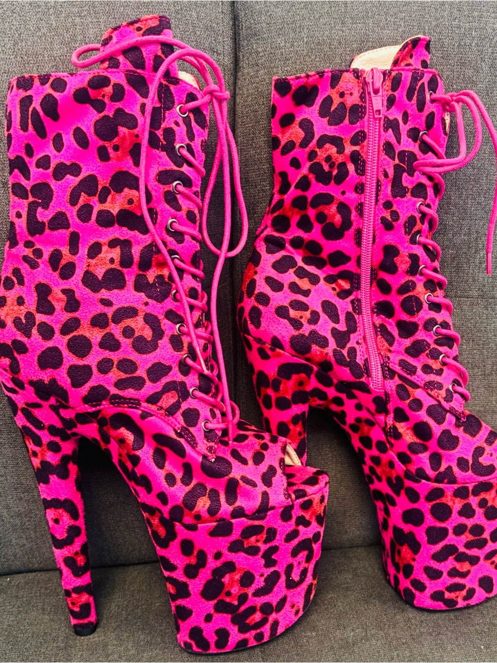 Bold Pink Leopard Print Platform Ankle Booties